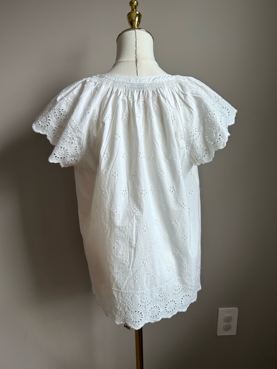 White Eyelet Button-Front Women's Top 100% cotton summer beach abalone buttons - Picture 2 of 10